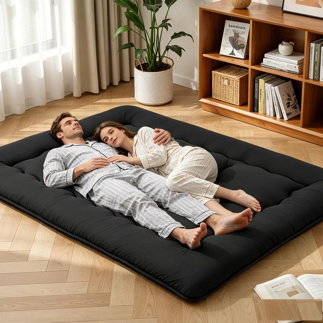 Simple Deluxe 4-Inch Twin Tatami Mattress, Japanese Futon Foldable Mattress with Removable Washable Cover, Portable Floor Bed for Bedroom, Guest Room, Camping, and Everyday Use Black