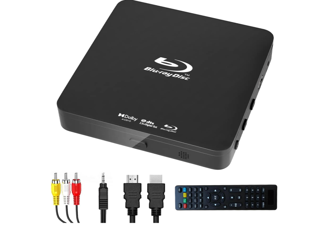 Didar Blu Ray DVD Player, Ultra Mini 1080P Blue Ray Disc Player Home Theater Play All DVDs and Region A 1 Blu-Rays, Support Max 128G USB Flash Drive + HDMI/AV Output + Built-in PAL/NTSC with Cables