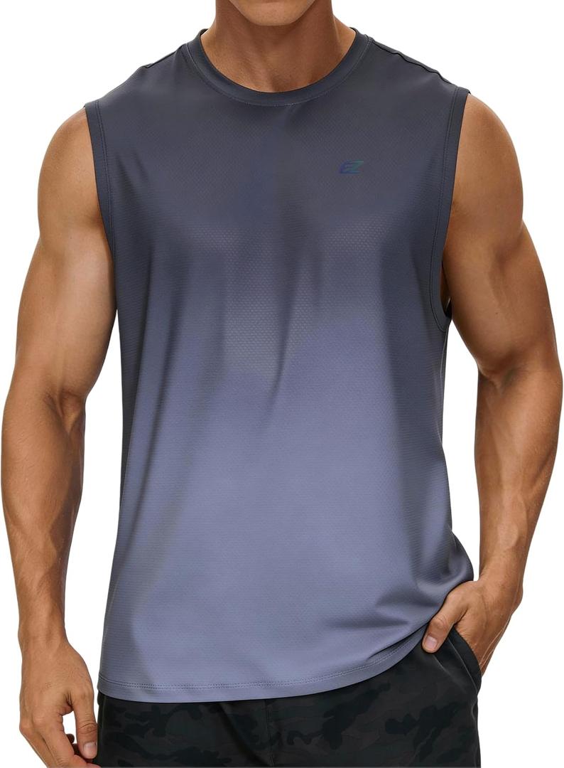 EZRUN Men's Workout Sleeveless Shirts UPF 50+ Summer Beach Swim Shirt Quick Dry Gym Muscle Fitness Running Tank Tops (Gray, S)