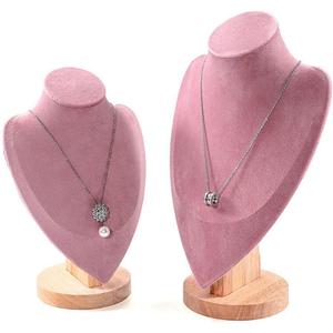 2 Pack of Solid wood props portrait model chain and long necklace display props, jewelry retail store counter model necklace pendant jewelry stand rack for vender selling (pink, 2 Pack (M+L))
