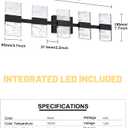 Black LED 3000K Bathroom Light Fixture, Modern 5-Lights Vanity Lighting with Smoke Acrylic Shades, Wall Lamp Over Mirror for Kitchen Bedroom Dress Table (Integrated Led Chips Included)