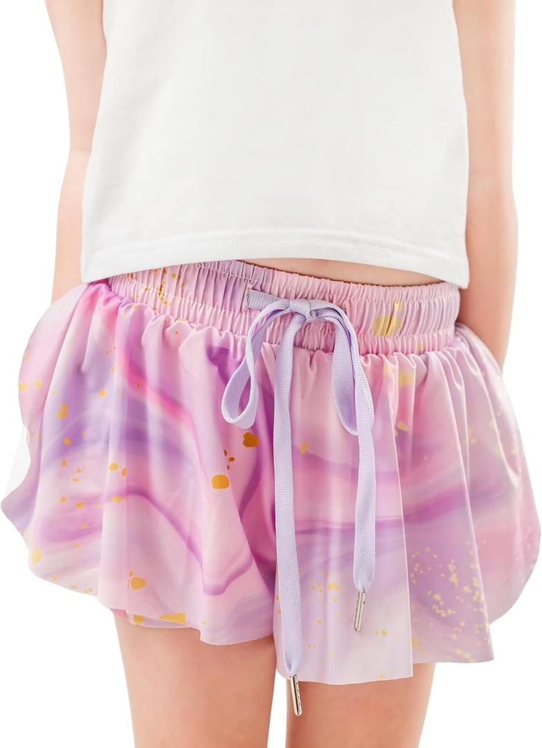 Dancina Girls Ombre Butterfly Shorts - Flowy Athletic 2-in-1 Preppy Skorts with Inner Pockets and Liner for Kids Ages 2-16 (8-9 Years)