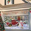 Christmas Garage Door Banner Cover 7 x 8 ft, Merry Christmas Happy Snowman Red Truck Christmas Tree Christmas Garage Door Decorations Holiday Christmas Backdrop Decor for Winter New Year Xmas Party