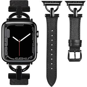 Wearlizer Leather Band Compatible with Apple Watch Bands Women Size: 38/40/41/42mm(Series 11 10)  , Fancy Dressy Strap for iWatch Series 11 10 9 8 7 6 5 4 3 SE/Ultra 3 2 1,Black/Gold