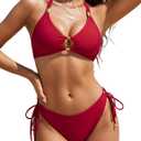 BMJL Womens Bikini Sets Sexy Two Piece Halter Swimsuits String Cutout Bathing Suit Swim Suits 2025 (Medium, Red49)
