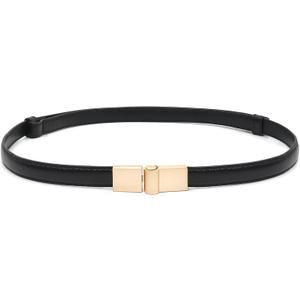 Womens Skinny Belts PU Leather Waist Belt Ladies Thin Waist Belt with Gold Buckle for Dresses (Fit Waist 24"-37", Black)
