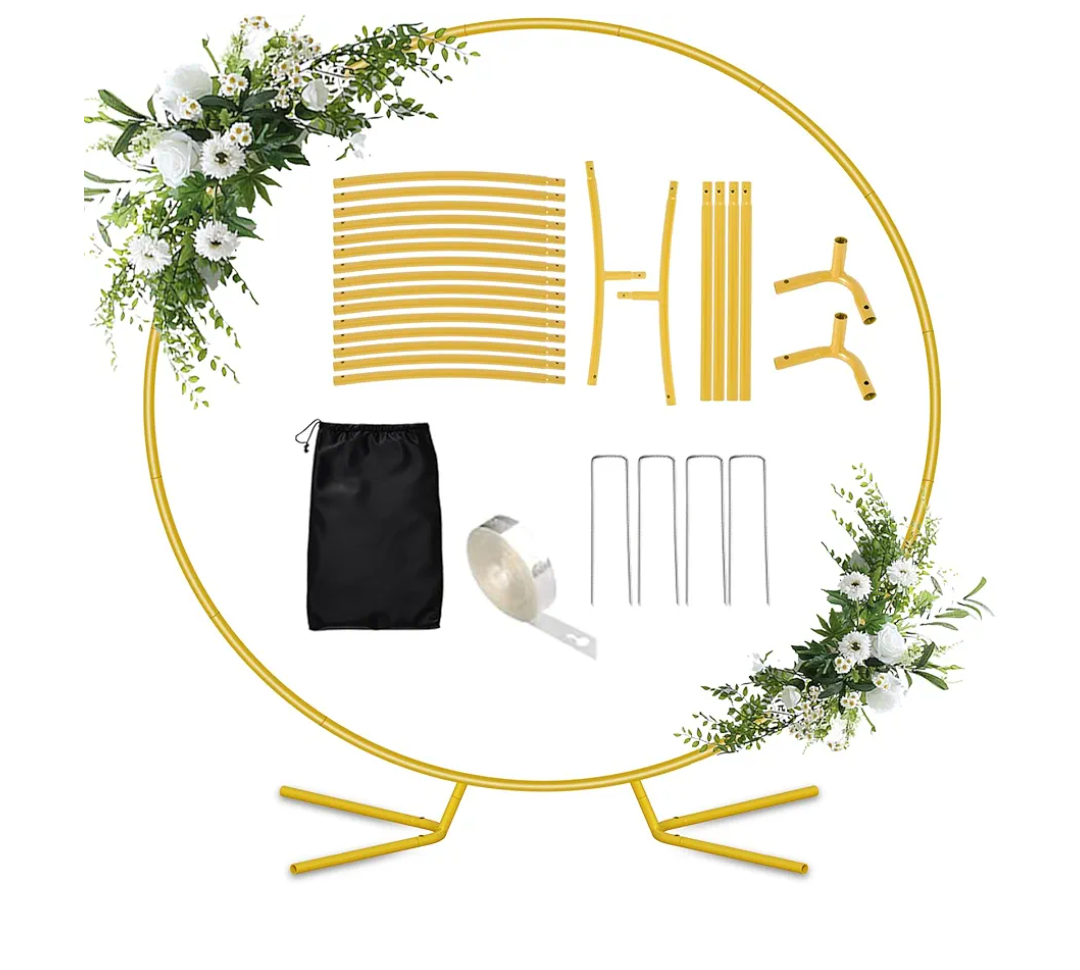 7.2FT Round Balloon Arch Stand,Gold Arch Backdrop Stand for Parties，Metal Circle Wedding Arch Heavy Duty for Ceremony Birthday Party Anniversary Bridal Graduation Decoration