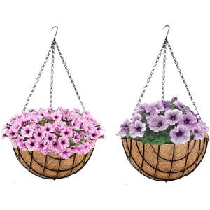 Deepthi Hanging Planter Baskets with Coco Coir Liners Pack of 2 Metal Wire Flower Pots with Chains Indoor Outdoor Porch Patio Garden Hanging Decor for Plants, Flowers, Herbs (12 inch)