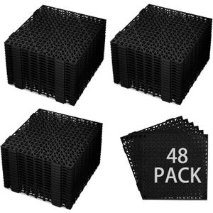 48 PCS Modular Interlocking Cushion Interlocking Floor Tiles with Hole Drainage Tiles Mat Non Slip Pool Deck Mat Outdoor for Drain Deck Pool Patio Shower Kitchen Balcony (Black, 12 x 12 Inch)