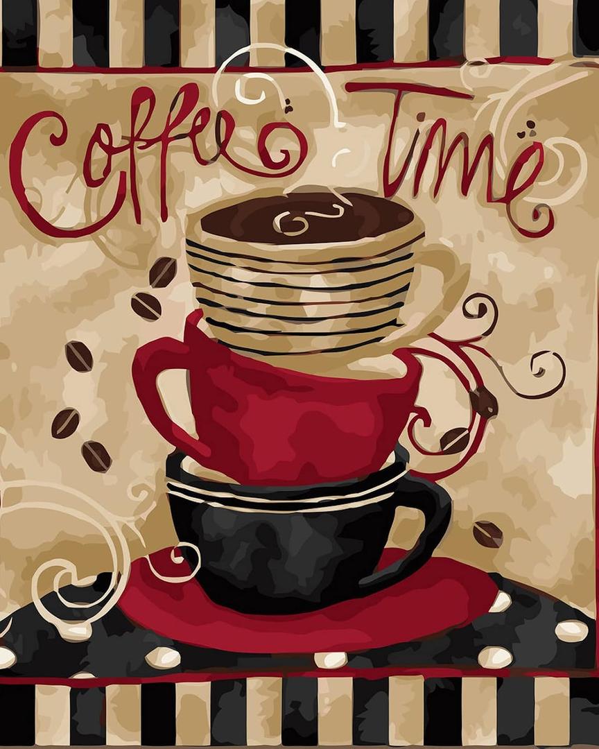 LukFun Paint by Numbers for Adults, DIY Acrylic Painting Paint by Number Kit Coffee Cups, 16 x 20 inch (Coffee Time, Without Frame)