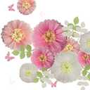 Fonder Mols Tissue Paper Chrysanth Flowers with Butterfly and Olive Leaves for Wedding Baby Shower Nursery Room Parties & Events Decorations Pom Poms (Set of 21, White Pink)