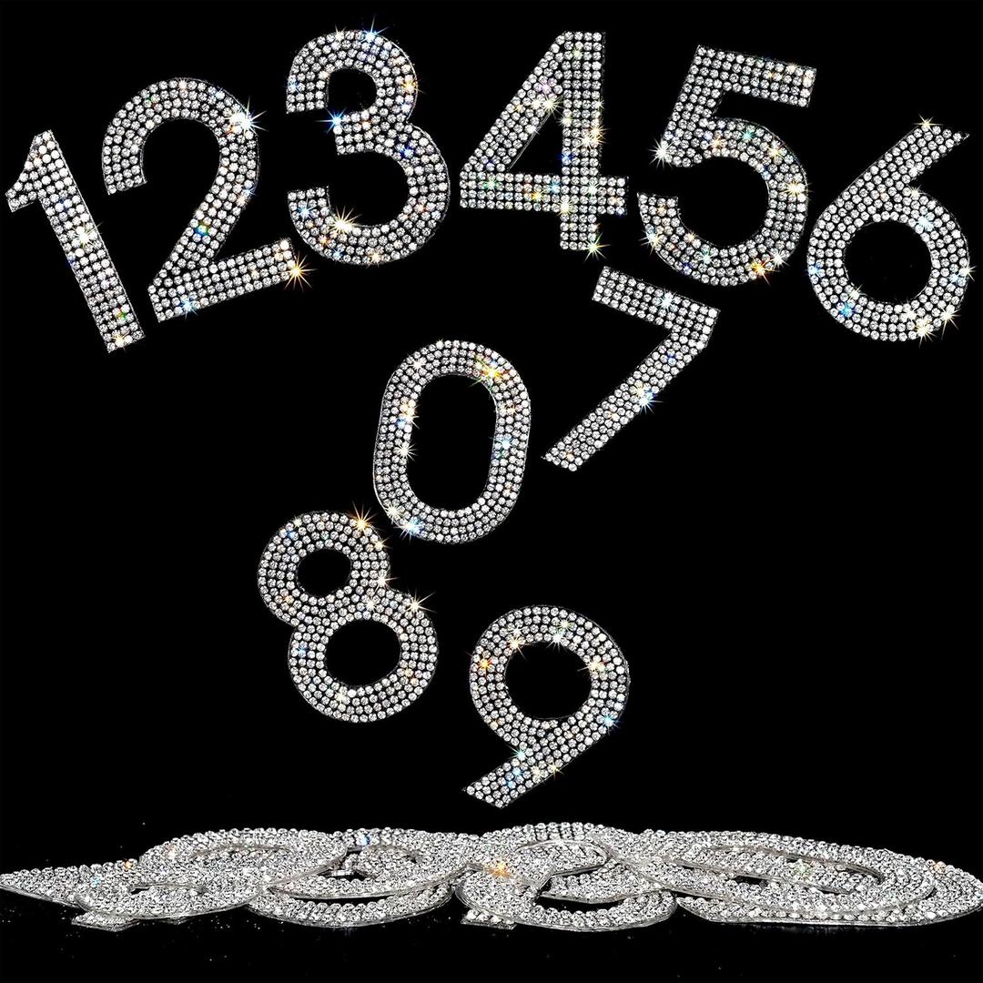 Locacrystal 40Pcs Bling Rhinestone Numbers Self-Adhesive Glitter Number Stickers for Crafts Cars Doors Mailbox 0-9 DIY Crystal Iron-on Numbers Stickers for Clothing Decoration (Crystal/White, 2.24")