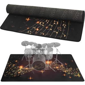 Drum Rug, 4 Ft x 5 Ft Drum Mat Drum Carpet Music Rug with Non-Slip Bottom, Soundproof Electrical Drum Pads for Drummers, Musical Note