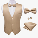 Barry.Wang Mens Suit Vest Bow Tie Set 4PCS Formal V-neck Slim Fit Casual Solid Color Waistcoat Wedding Party Tuxedo
