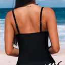 CUPSHE Women's Tankini Top Scoop Neck Swimsuit Tummy Control Swimwear Top Only Ruched Bathing Suit Top (Black) S