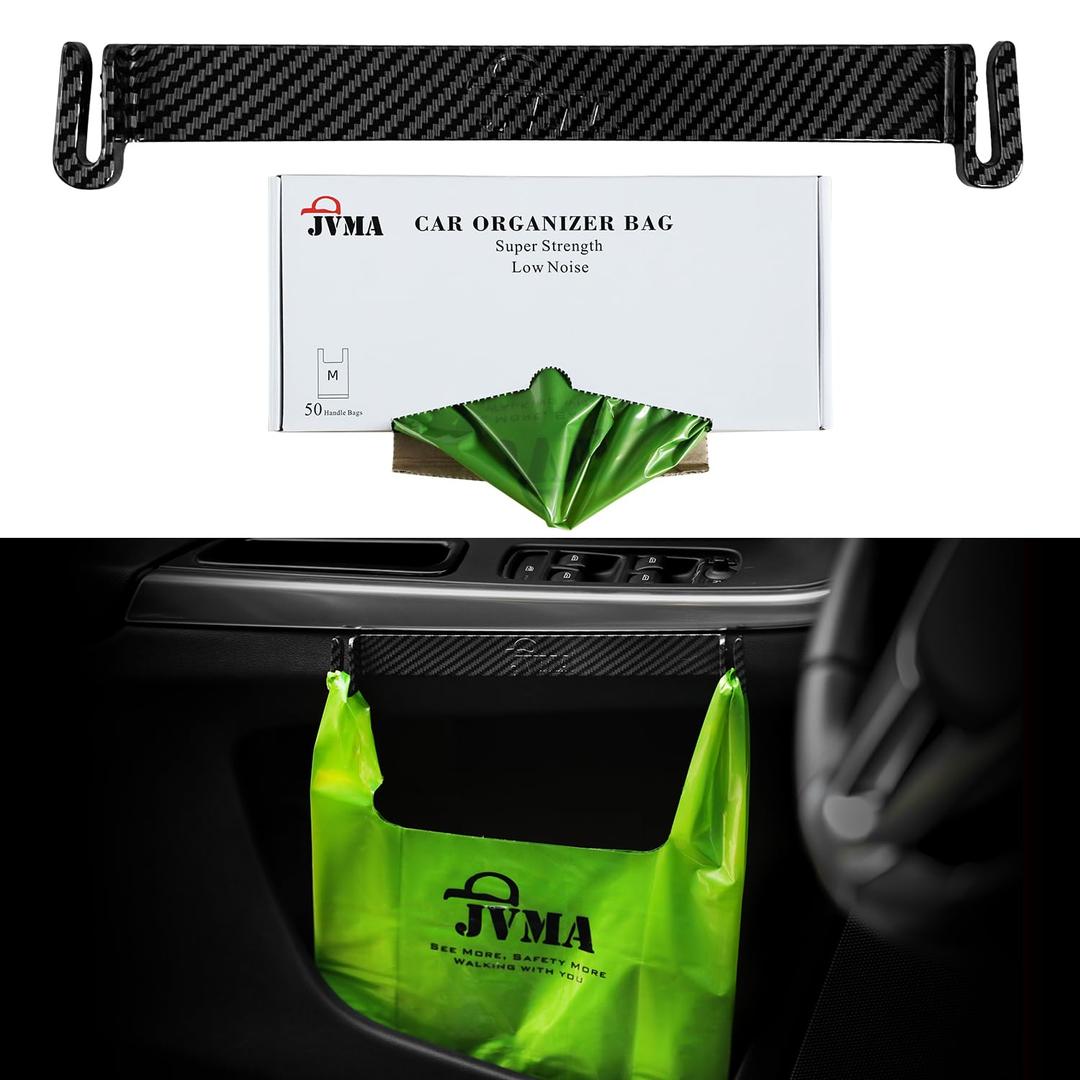 JVMA Car Trash Bags and Hook  Leakproof, Smell Proof Hanging Garbage Bags for Car, Truck, SUV, RV & Vehicle  Green, 50 Count Automotive Trash Bags 1 Gallon (US Patent) (HB)