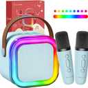 Kinglucky Mini Karaoke Machine for Kids, 2025 TOP Birthday Gifts Ideas for 3-12 Year Old Girls, Christmas Party Gifts Kids' Personal Video Players Accessories with 2 Wireless Microphones - Blue