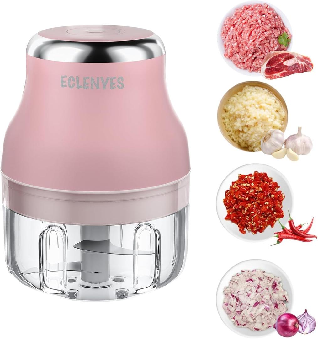 Vegetable Chopper, 100ML Electric Garlic Chopper, Rechargeable Mini Blender, Powerful Small Food Processor, Blender to Vegetable, Wireless Food Cutter for Ginger, Chili, Fruit, Meat, etcPink
