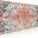 Orange Teal Boho Gaming Mouse Pad XXL Vintage Rug Bohemian Extended Large Desk Mat Big Mousepad Non-Slip Rubber Base Stitched Edge Long Mousepad for Desktop Office PC Gamer, 35.4 x 15.7 Inch