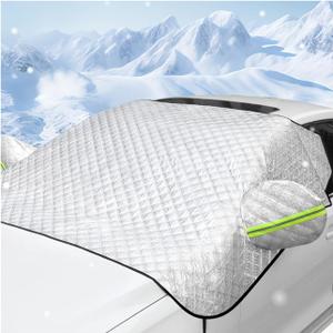 Car Windshield Snow Cover, 5 Layers Magnetic Auto Windshield Protector with Side Mirror Covers, Universal Weatherproof Winter Exterior Accessories for Most Vehicles (Silver)
