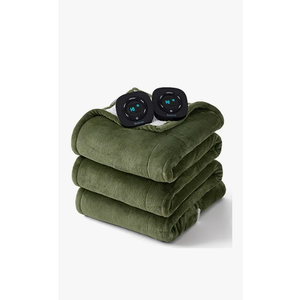 Bedsure Electric Blanket Queen Size  Dual Control Heated Blanket Queen, Fast Heating with 10 Time Settings & 10 Heat Settings, Warm Gift for Grandma (84x90 inches, Olive Green)