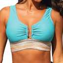 GRAPENT Bikini Top for Women Color Block U Hook Padded Adjustable Straps Bathing Suit Swim Tops Only Beach Resort Wear (Large)