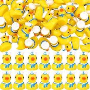 50 Pcs Mini Resin Ducks Bulks Sailor Cruise Ducks with Hats Summer Miniature Figures Tiny Toys to Hide for Cruise Ship Micro Landscape Garden Dollhouse Potted Plants Summer Decor Home Prank Game