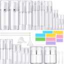 Meanplan 32 Pack Airless Pump Jars Set 3.4/1.7/1/0.34oz Refillable Travel Cosmetic Container Mini Leak Proof Atomizer Spray Bottle Skincare Dispenser for Toiletry, Cream Lotion, Foundation, Shampoo