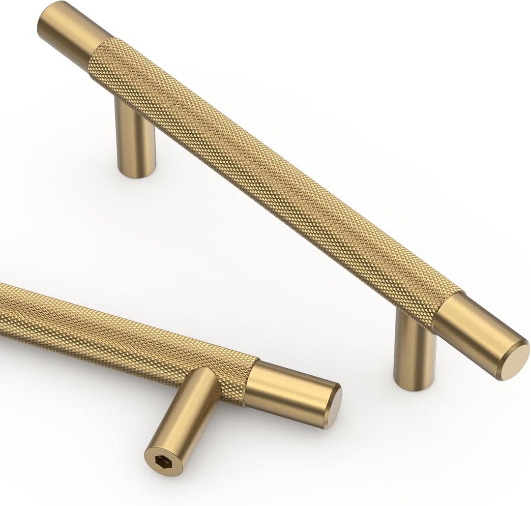 Asidrama 10 Pack 3.75 Inch(96mm) Champagne Bronze Knurled Kitchen Cabinet Handles, Cabinet Pulls Kitchen Cabinet Hardware for Cupboard Drawer Pulls