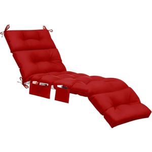 Kigley Outdoor Chaise Lounge Cushions with 3 Side Pocket 74.5 x 22 x 4.7 Inch Patio Chaise Lounge Cushion, Water-Repellent and Fade-Resistant Tufted Summer Replacement(2 Pcs,Red,Solid Color)