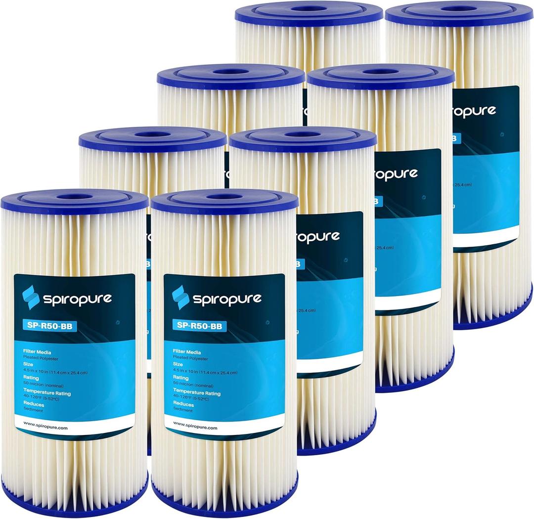 SpiroPure SP-R50-BB 10x4.5 50 Micron Pleated Polyester Sediment Water Filter Cartridge SPC-45-1050 R50-BB 155053-43 R50-BBSA (Case of 8)
