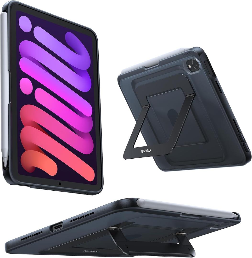 TORRAS for iPad Mini 7 A17 Pro Case, iPad Mini 6 Case with Pencil Holder, Ultra Stable Stand, Multiple Adjustable Viewing Angles, Slim Protective Kickstand Cover, Translucent iPad Mini 6th Case, Black