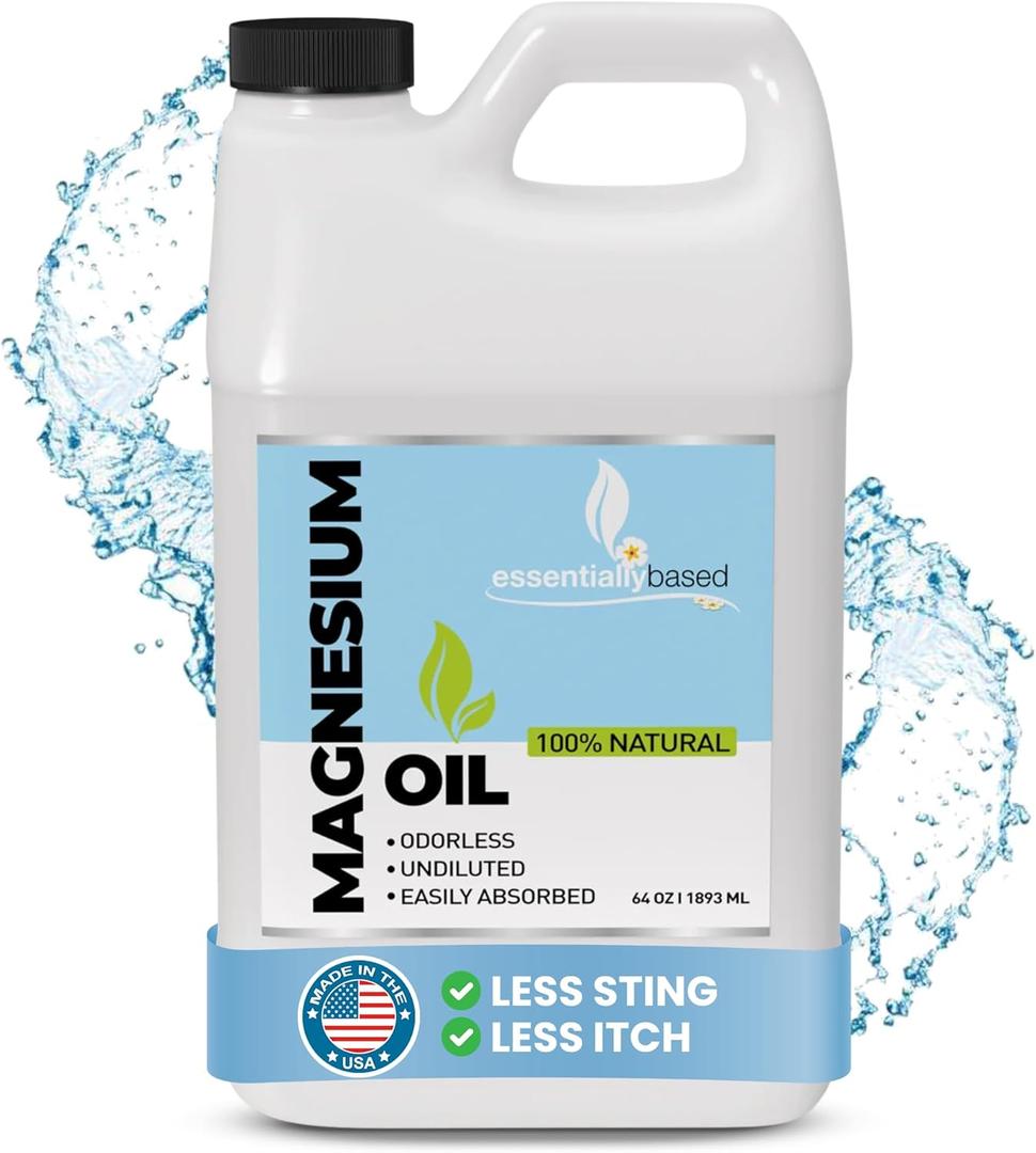 Pure Magnesium Oil Spray 64oz - Topical Magnesium Spray for Sleep Extra Strength - Less Sting - Less Itch - 100% Natural and Organic Oil - Made in USA (64 Fl Oz (Pack of 1), Clear)