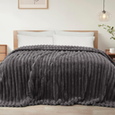 Exclusivo Mezcla King Size Flannel Fleece Blanket, Super Soft Striped Jacquard Bed Blanket, Lightweight Fuzzy Cozy for All Seasons, 90x104 Inches, Dark Grey 