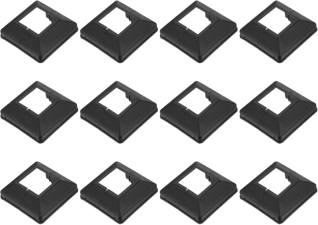 Patikil 12 Pack Fence Post Skirt, 1.8 x 1.8 Inch Square Split Style Deck Post Base Cover Plastic Flange Base Shoe for Railings Fence Stair Railing Porch Patios, Black