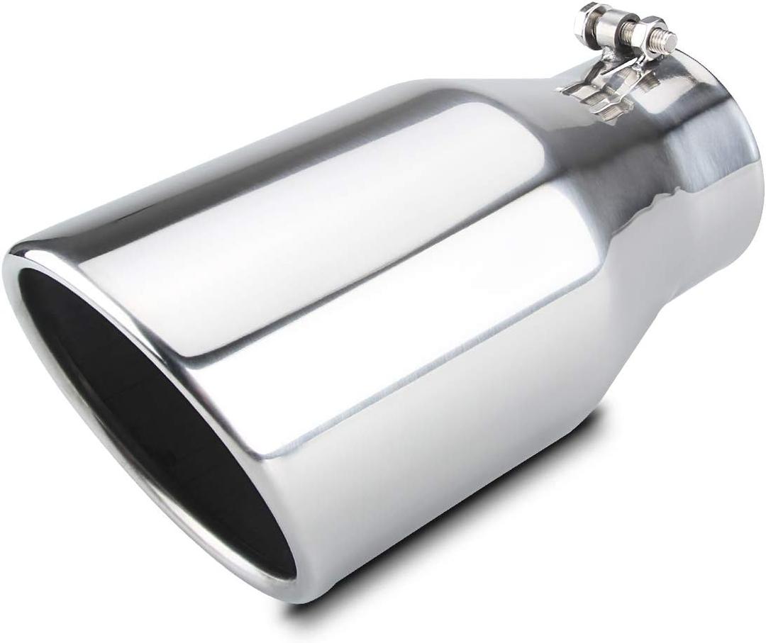 LCGP 4" inlet Diesle Exhaust Tip, 6" outlet, 12" Long Truck Tailtip, Rolled Angel Design, Polished Finished (4x6"x12")