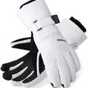 HOIHOO Waterproof Warm 3M Thinsulate Snow Gloves - Touchscreen, Cold Weather Winter Gloves for Snowboarding, Fits Both Men & Women, White, Size L