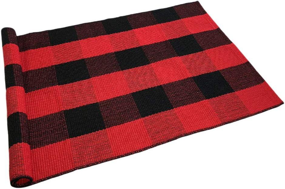 LEVINIS Cotton Buffalo Plaid Rugs- Red&Black Machine Washable Buffalo Check Area Rug for Kitchen/Bath Room/Outdoor/Indoor Front Porch Decor Farmhouse Decor, 51.2''x23.6''