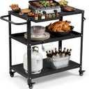 Grill Cart Table Indoor & Outdoor with 4 Lockable Casters, Hooks & Side Handle, Multifunctional Pizza Oven Stand for Patio Kitchen