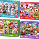 4 Packs Christmas 100 Piece Puzzles for Kids Ages 4-6 6-8 8-10, Snowman Dogs Cats Train Christmas Jigsaw Puzzles Kids Puzzles Ages 5-8, Xmas Gifts Stocking Stuffers for Boys Girls