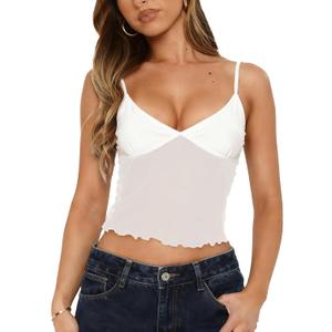 Avidlove Bralettes for Women Mesh Tank Top Slim Y2K Camisole See Through Sheer Bralette Party Club Top (Small, White)