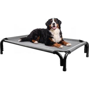 Raised Dog Bed for Large Dogs, Heavy Duty Washable Dog Bed for Indoor Outdoor Use, Extra Large Dog Cot with Dual-Tube Support, Breathable Pet Bed Mesh, Chew-Resistant, 49" x 31" x 8", Grey