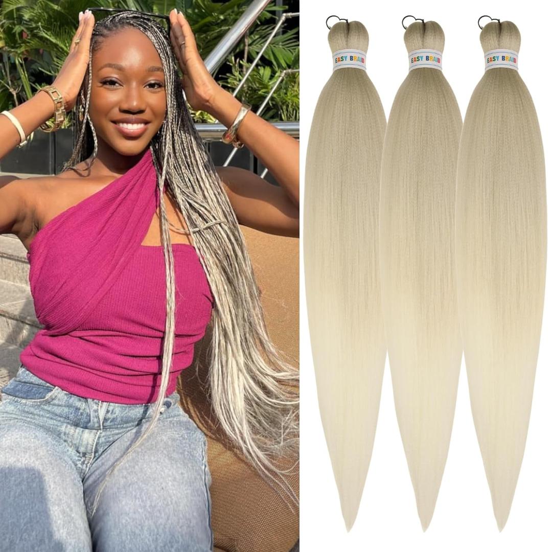 Ombre Ash Blonde Braiding Hair Pre stretched Box Braiding Hair Extensions Feed in Braids (Pack of 3)