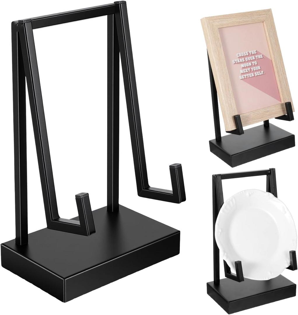 2pcs Metal Display Easel Stand 8 x 5 x 3 Inch Black Tabletop Easel Stand Modern Abstract Tabletop Display Holder for Books Plate Photo Frame Artwork Record Albums