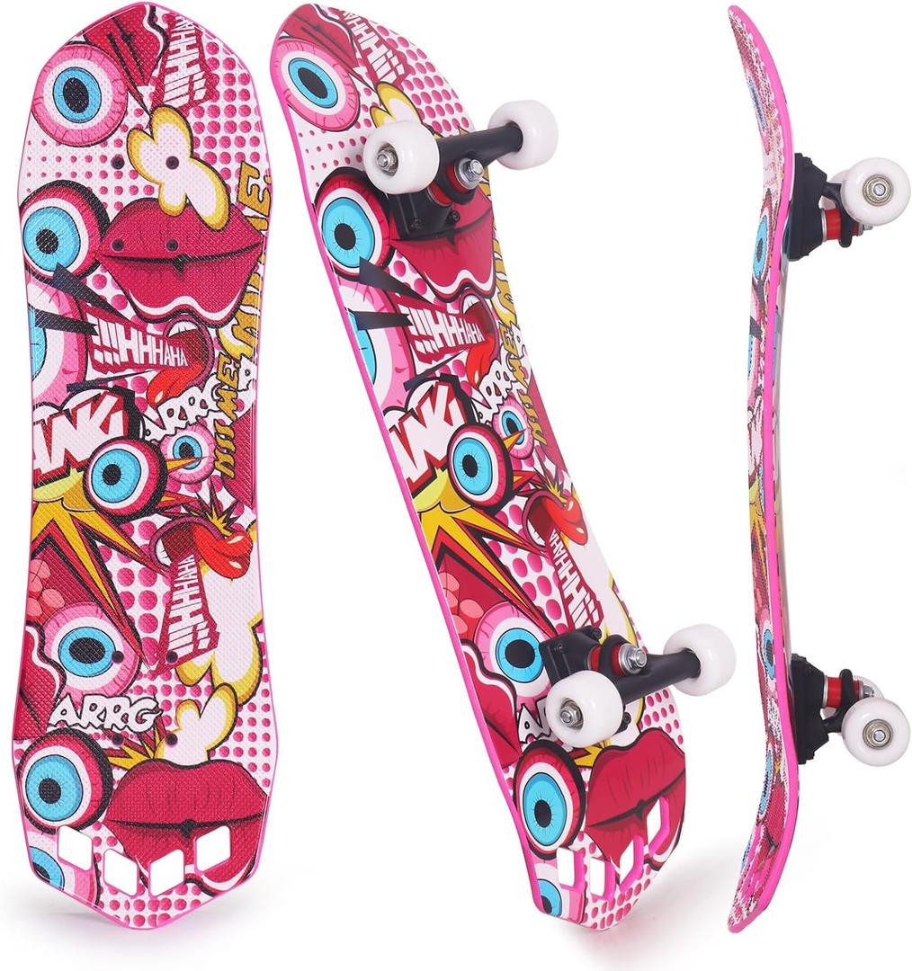 27"x 8" Complete Skateboard for Beginners Youth Teens Kids Boys or Girls with Plastic Deck ABEC 7 Bearings