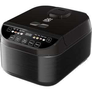 TRIANGLE Smart Rice Cooker 6 Cups Uncooked, Fuzzy Logic Rice Maker One-Touch Cooking with Non-stick Inner Pot, Steamer, Quick Cook, Timer, Auto Keep Warm Feature, Black