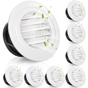 8 Pack Air Vent Round, 4 Inch Air Soffit Vent, ABS Louver Vent Cover with Built-in Fly Screen Mesh, Ceiling Louver Grille Cover for Garage, Bathroom, Kitchen, Office, Home Ventilation