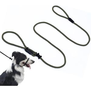 Multifunctional Figure 8 Padded Head Halter Walking Training Leather Stopper Slip Lead Dog Rope Leash Muzzle (Army Green M)