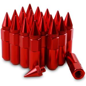M12X1.5 Spiked Nuts for Rims Aluminum Extended Tuner Lug Nuts 20PCS 60MM (Red)