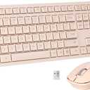 Wireless Keyboard and Mouse Combo, Quiet and Soft 2.4G Full-Size Computer Keyboard and Ergonomic Wireless Mouse for Windows, Mac Desktop/Laptop/PC/PS, Peach (Pink)